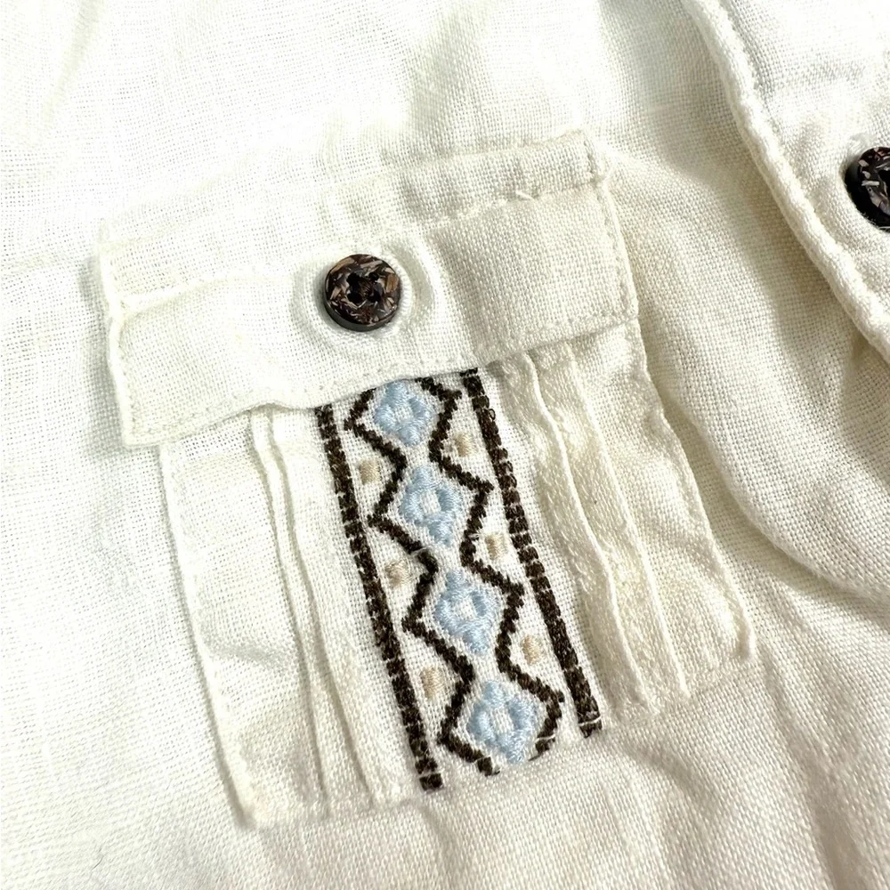 JANIE AND JACK Baby Button Up Shirt 3-6 Months Linen‎ Blend Short Sleeve Preppy